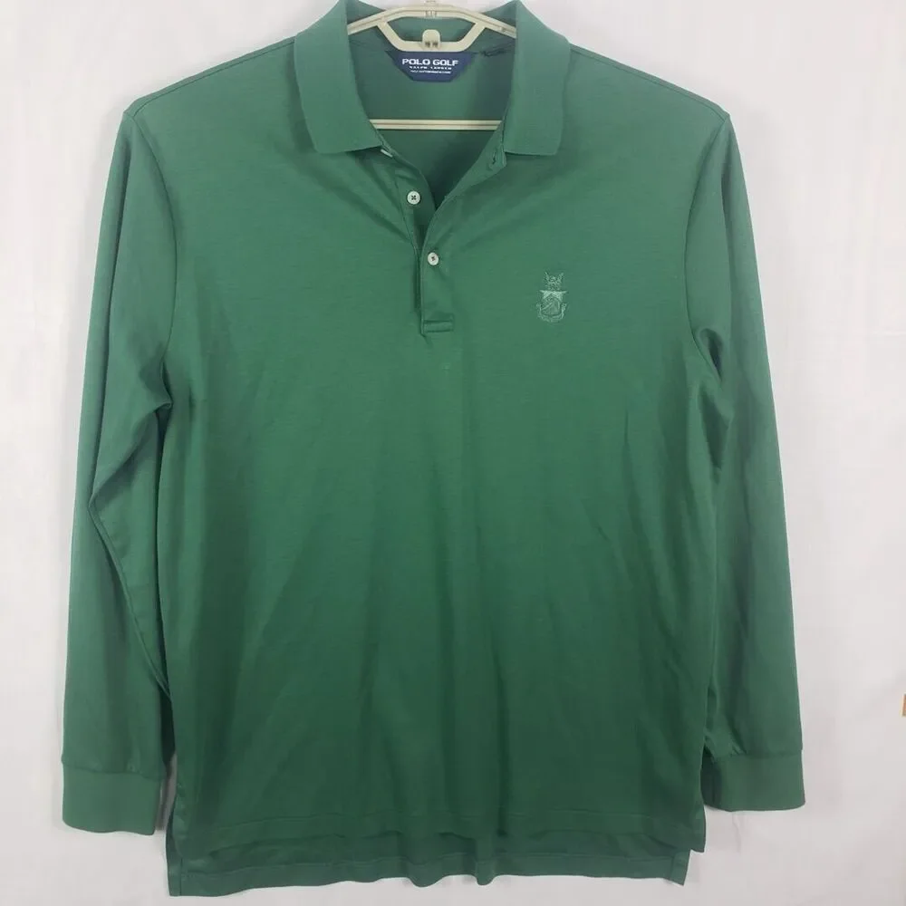 Ralph Lauren Polo Golf Shirt Mens L Green Long Sleeves Cotton